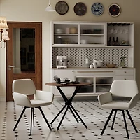 Ensemble de salle à manger moderne Homy Casa 3 pièces avec table ronde de 80 cm (31,5 pouces) imitation bois et 2 chaises pivotantes, style industriel, idéal pour les petits espaces