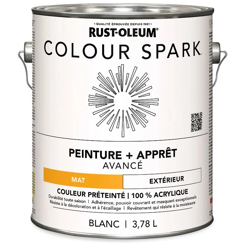 Rust-Oleum Colour Spark™ Paint + Primer, Exterior Flat, White 3.78 L, 3.78 L