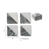 Dessous De Verre Carré En Marbre 2 Tons Diagonal 4 Pièces 4X4 "Noir Et Blanc