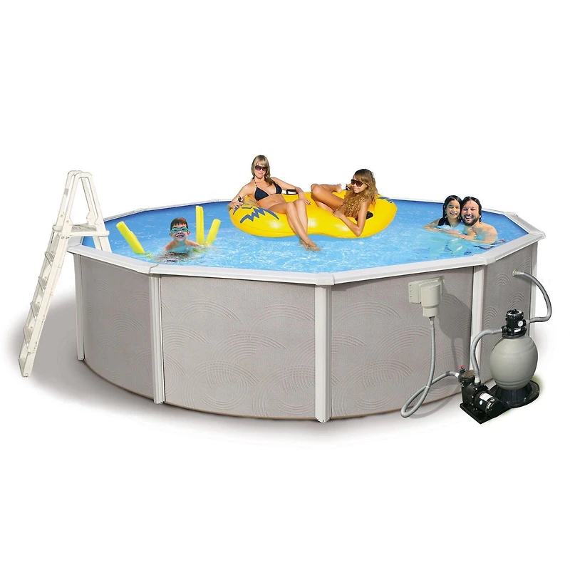 Belize 24-ft Round 52-in Deep 6-in Top Rail Metal Wall Swimming Pool Package