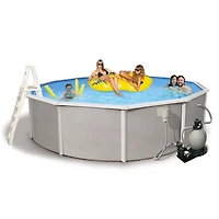 Belize 24-ft Round 52-in Deep 6-in Top Rail Metal Wall Swimming Pool Package