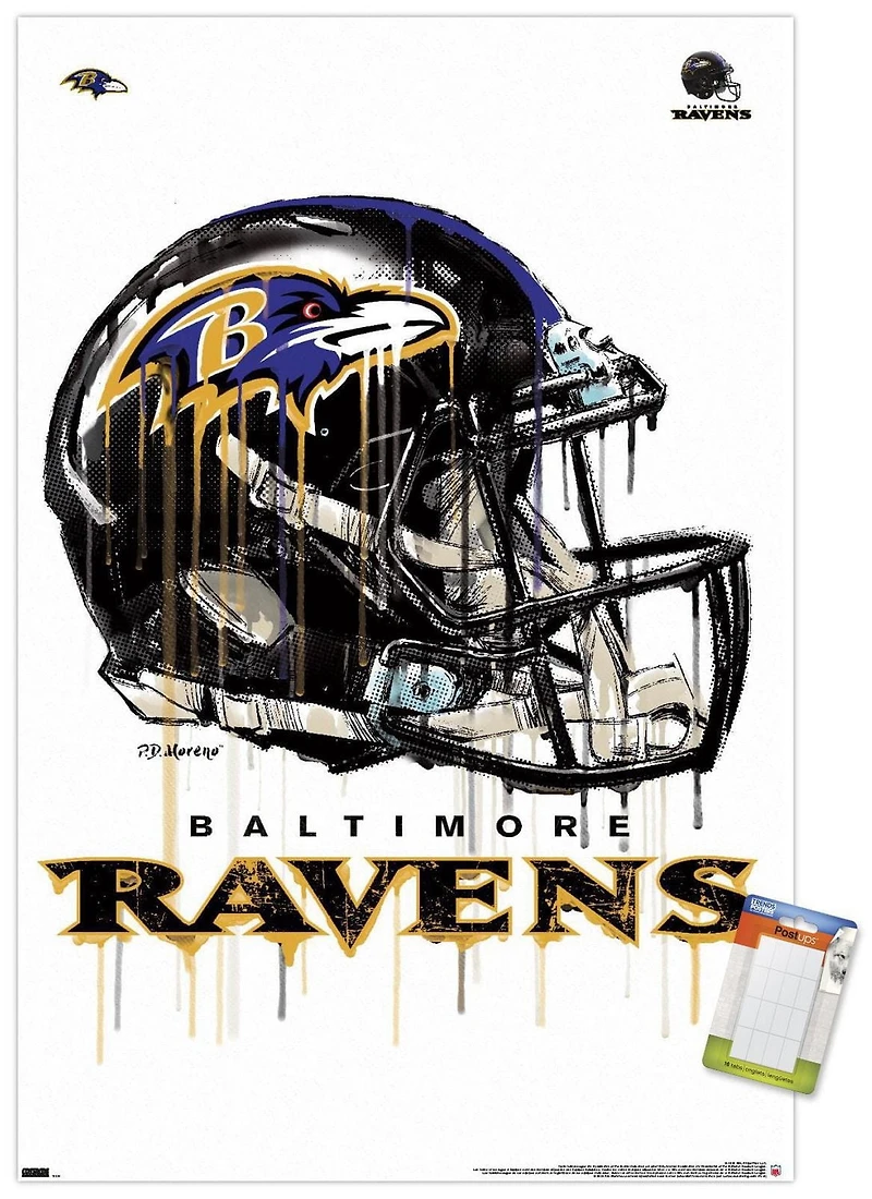 NFL Baltimore Ravens - Drip Helmet 20 Wall Poster with Magnetic Frame, 22.375" x 34"