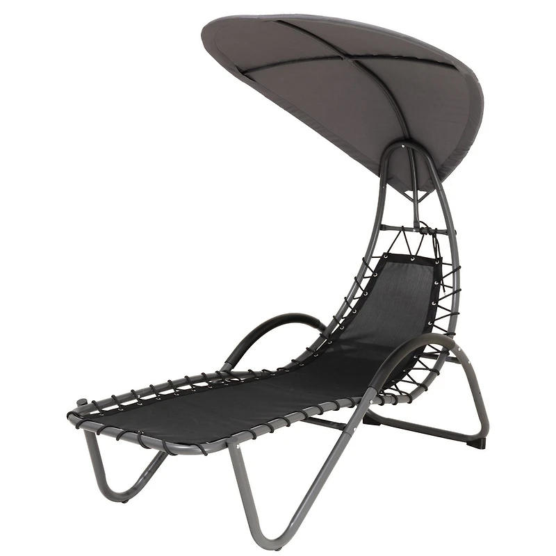 Deko Living Chaise longue d'extérieur rembourrée avec auvent et oreiller appui-tête