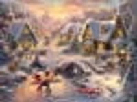 Ceaco Thomas Kinkade Mickey and Minnie Sweetheart Skating 1000-Piece Interlocking Jigsaw Puzzle for Adults Ages 14+