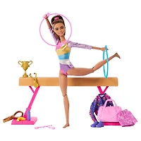 Barbie Coffret de jeu Gymnaste, poupée mode, brunette, 10accessoires Âges 3+