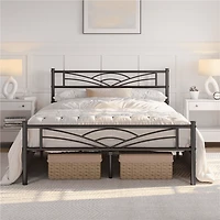 Fullfurnique Metal Platform Bed Frame with Cloud Inspired Design Headboard, Full, Black