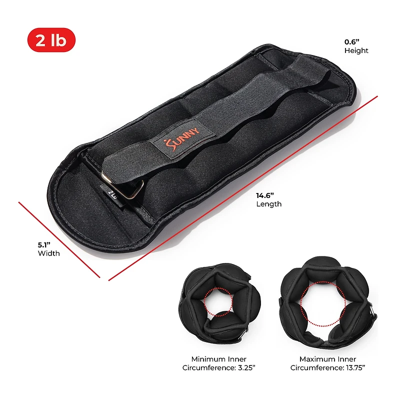 Sunny Health & Fitness Ankle Weight 2-Pound (Pair) - SF-WA01-2