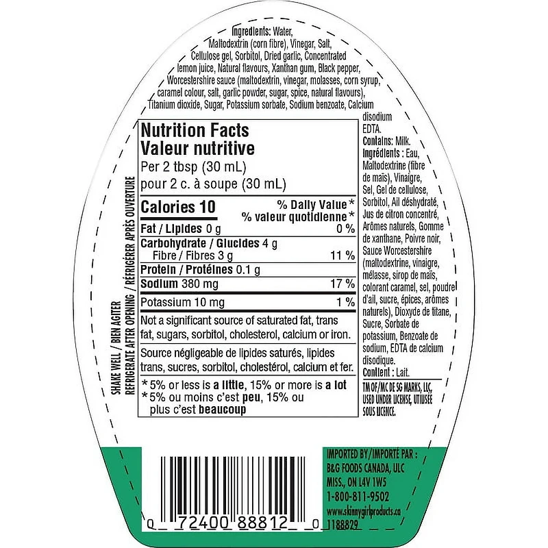 Skinnygirl Caesar Dressing, Fat-Free, Sugar-Free Salad Dressing, 237 mL