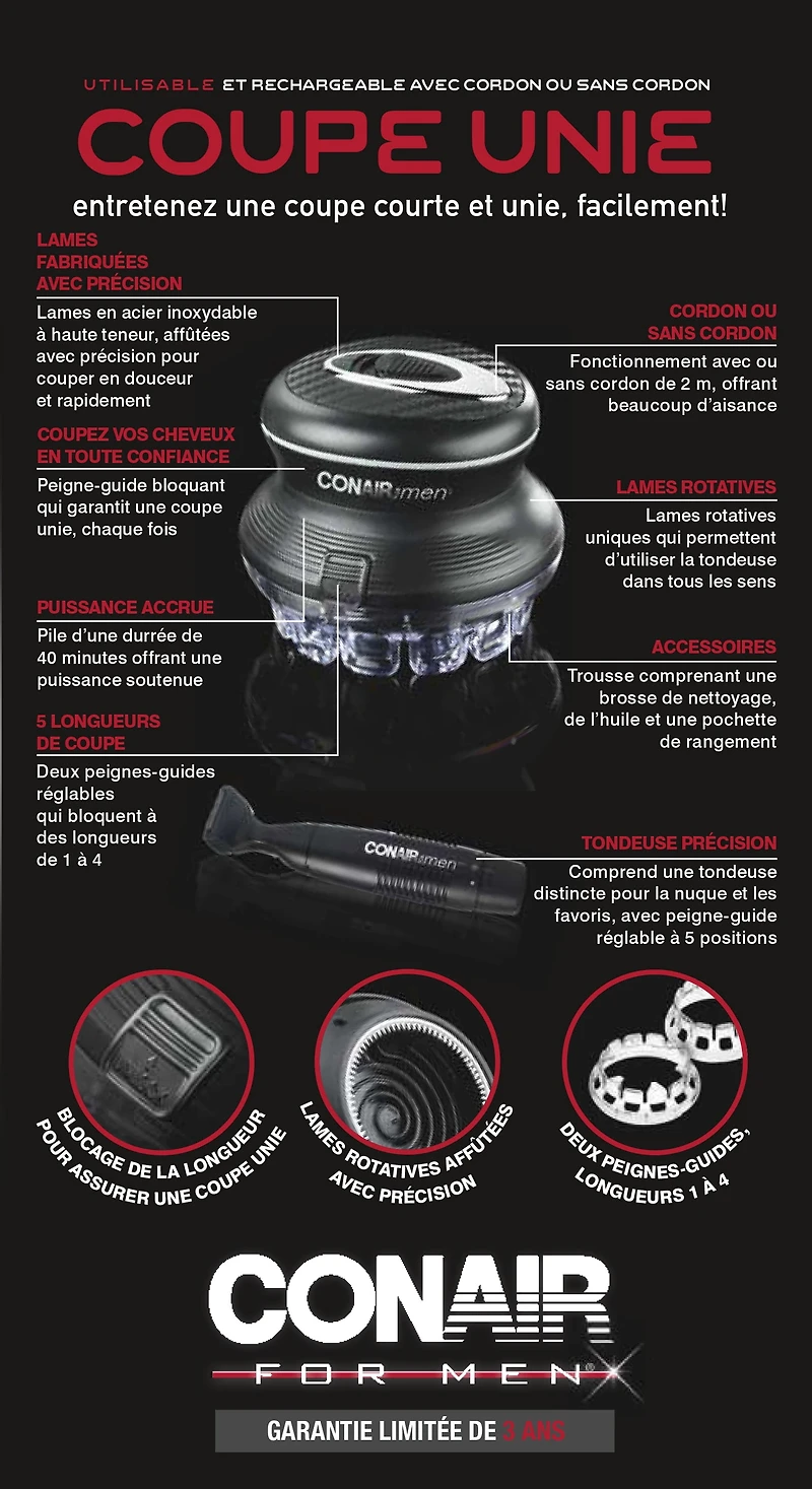 Conair for Men Even Cut V2 Rotary Clipper Haircut Grooming Kit with Trimmer