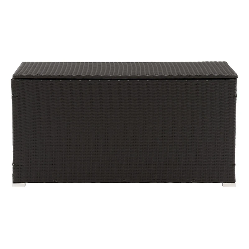 CorLiving Parksville Large Black Resin Wicker Patio Storage Box with Grey Inner Liner