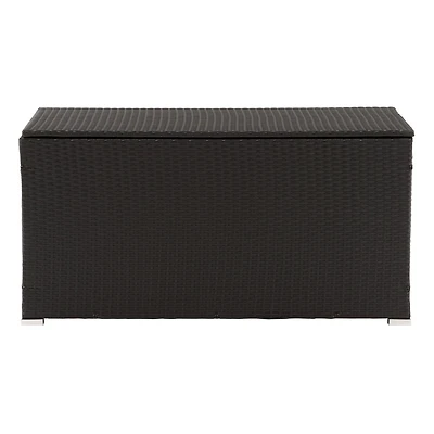 CorLiving Parksville Large Black Resin Wicker Patio Storage Box with Grey Inner Liner