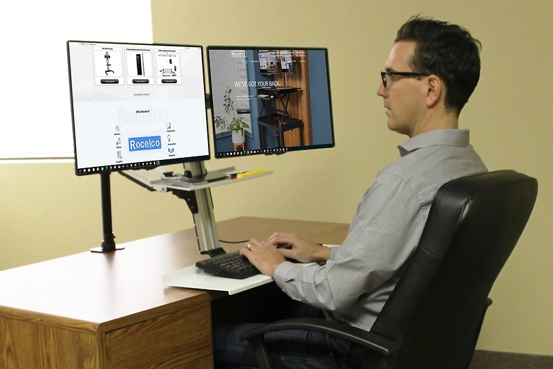 Bureau flottant ergonomique Rocelco avec bras et plateau pour écran