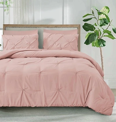 Marina Décoration, literie, couette à plis pincés, garnie d'une alternative au duvet d'oie, ensemble de couette 2 pièces avec taie d'oreiller à volants, rose, taille simple/twin