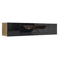 Homy Casa 64.9" Floating TV Stand for TVs up to 65", Wall Mounted Media Console with App-Controlled LED, Black Gloss & Oak