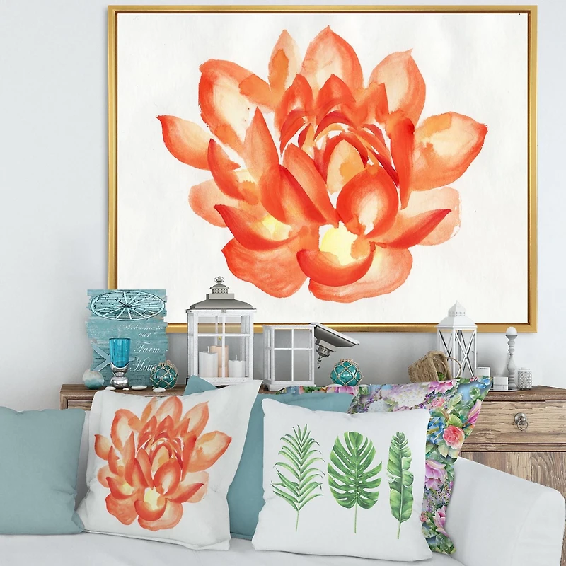 Designart Vintage Detail of A Orange Lotus FLOAT FRAME WALL ART