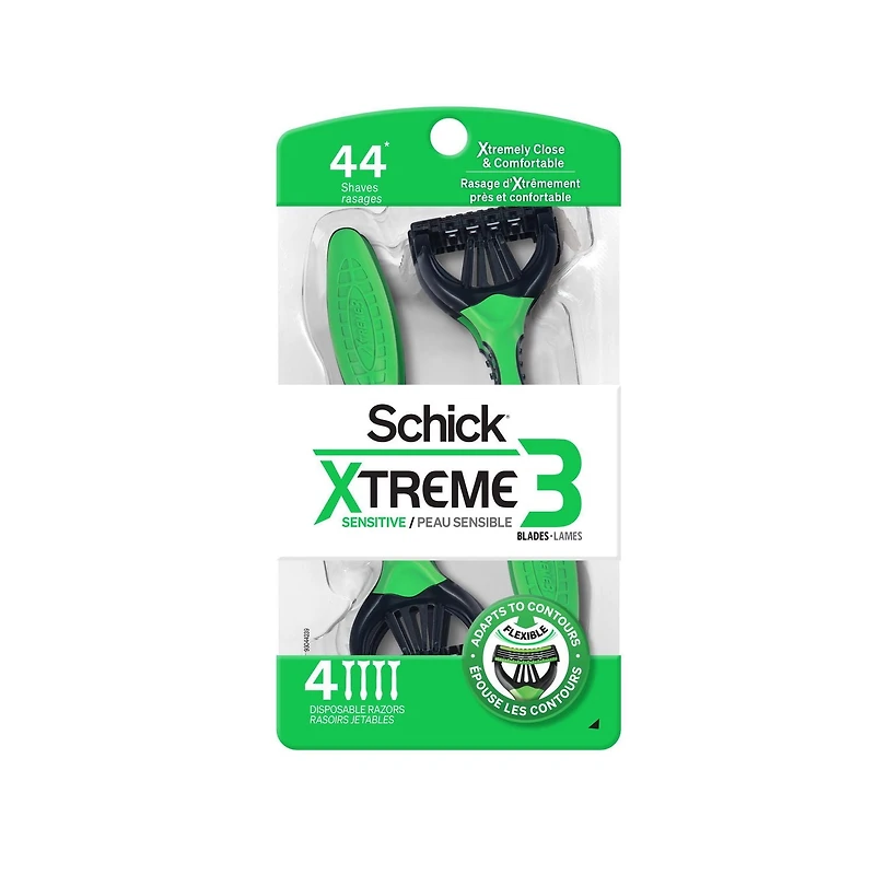 4 rasoirs jetables à 3 lames pour hommes Schick Xtreme3 pour peau sensible 4ct