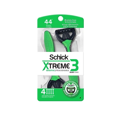 4 rasoirs jetables à 3 lames pour hommes Schick Xtreme3 pour peau sensible 4ct
