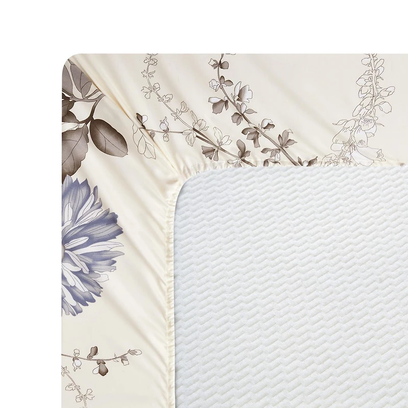 Marina Decoration Ultra Soft Silky Deep Pocket Rich Printed Bedding Rayon from Bamboo All Season Sheet Set with Pillowcases, Blue Chrysanthemum Floral Pattern