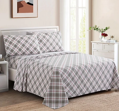 Literie Marina Décoration imprimée 600 fils/cm², douce et profonde, en percale de coton à fibres longues, toutes saisons, motif tartan gris et blanc