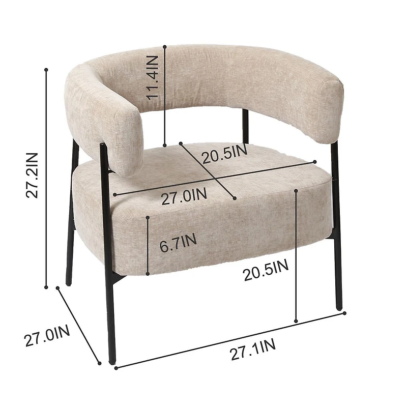 Homy Casa Accent Chair, Comfortable Upholstered Lounge Chair with Thick Padding Upholstery Iron Legs for Living Room & Bedroom, Beige