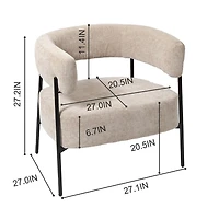 Homy Casa Accent Chair, Comfortable Upholstered Lounge Chair with Thick Padding Upholstery Iron Legs for Living Room & Bedroom, Beige