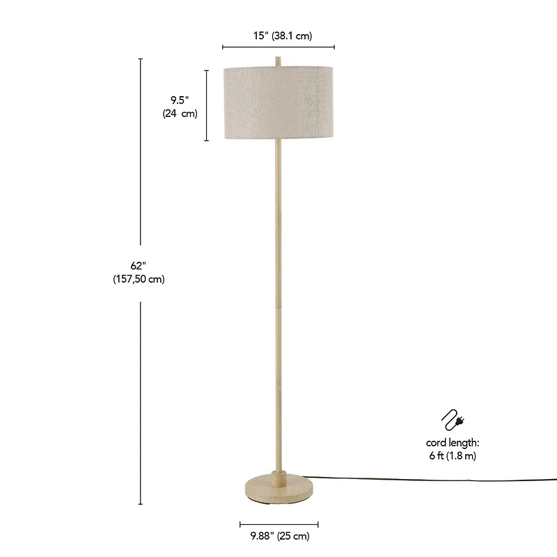 Lampe sur pied Cove de 62 po en similibois avec abat-jour en jute