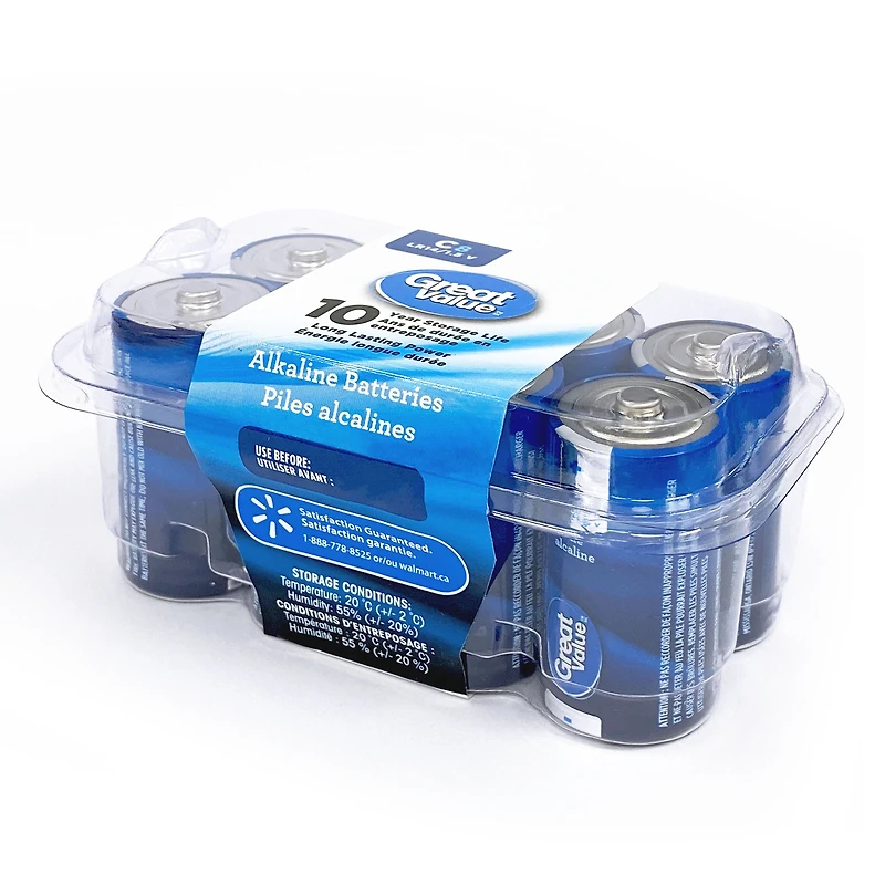 Great Value C LR14/1.5 V Alkaline Batteries 8-Pack, 10-year storage life, Long lasting power guarantee