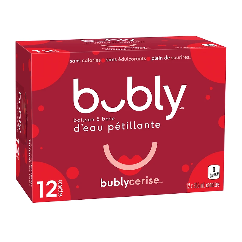 Bubly Eau Pétillante à la Cerise Canettes de 355 ml, Lot de 12