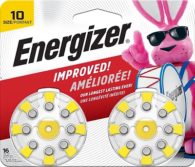Energizer Hearing Aid Batteries Size 10, Yellow Tab, 16 Pack, Pack of 16 batteries