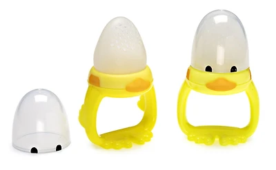Distributeur d'aliments frais et anneau de dentition Melii en silicone en forme de canard pour bébé - Sans BPA, compatible lave-vaisselle et micro-ondes