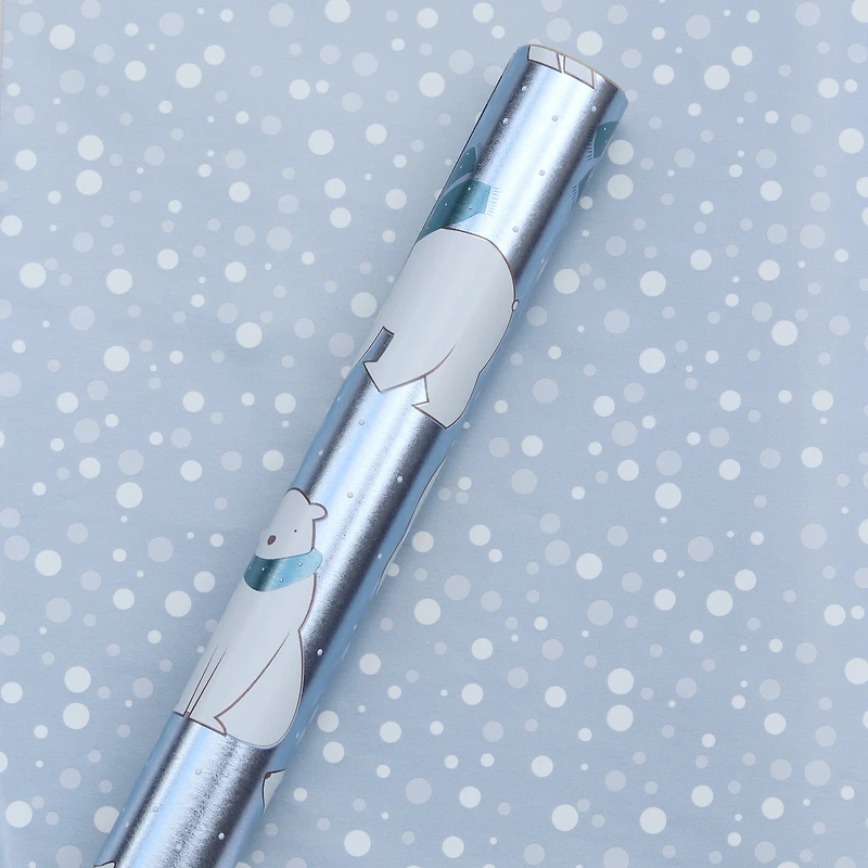 Holiday Time Blue and Silver Foil Reversible Christmas Wrapping Paper, 3 Roll, 50 Sq ft