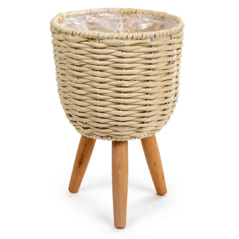 Truu Design Decorative Woven Paper Planter Set with Wooden Legs