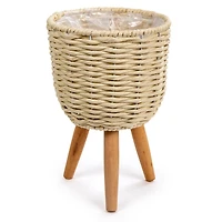 Truu Design Decorative Woven Paper Planter Set with Wooden Legs