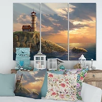 Designart Lighthouse On A Rocky Coastal Cliff At Sunset Canvas Wall Art