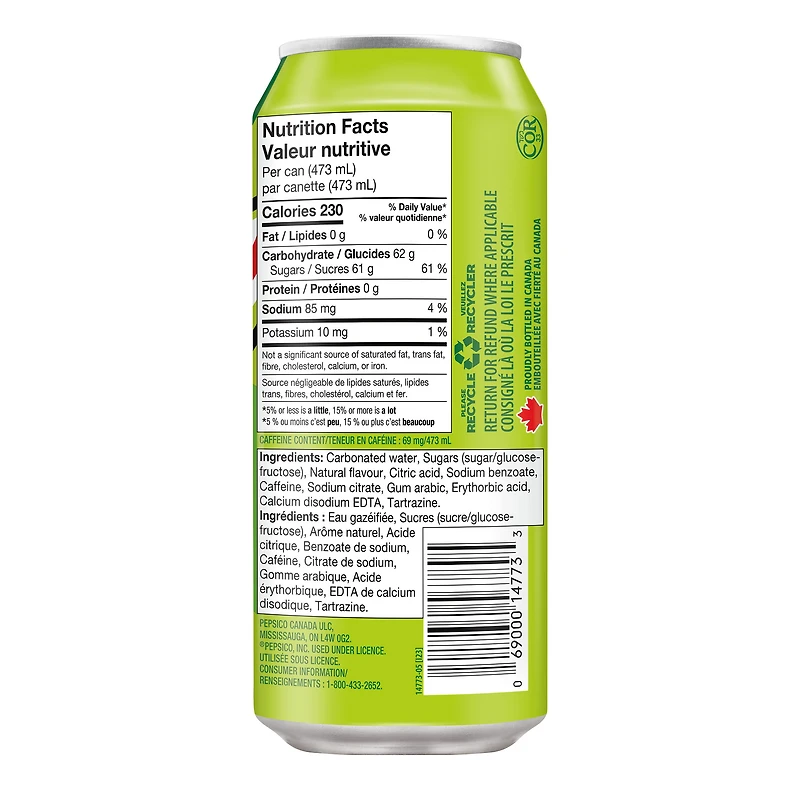 Mtn Dew Boisson Gazeuse 473 mL, Canette 473 mL