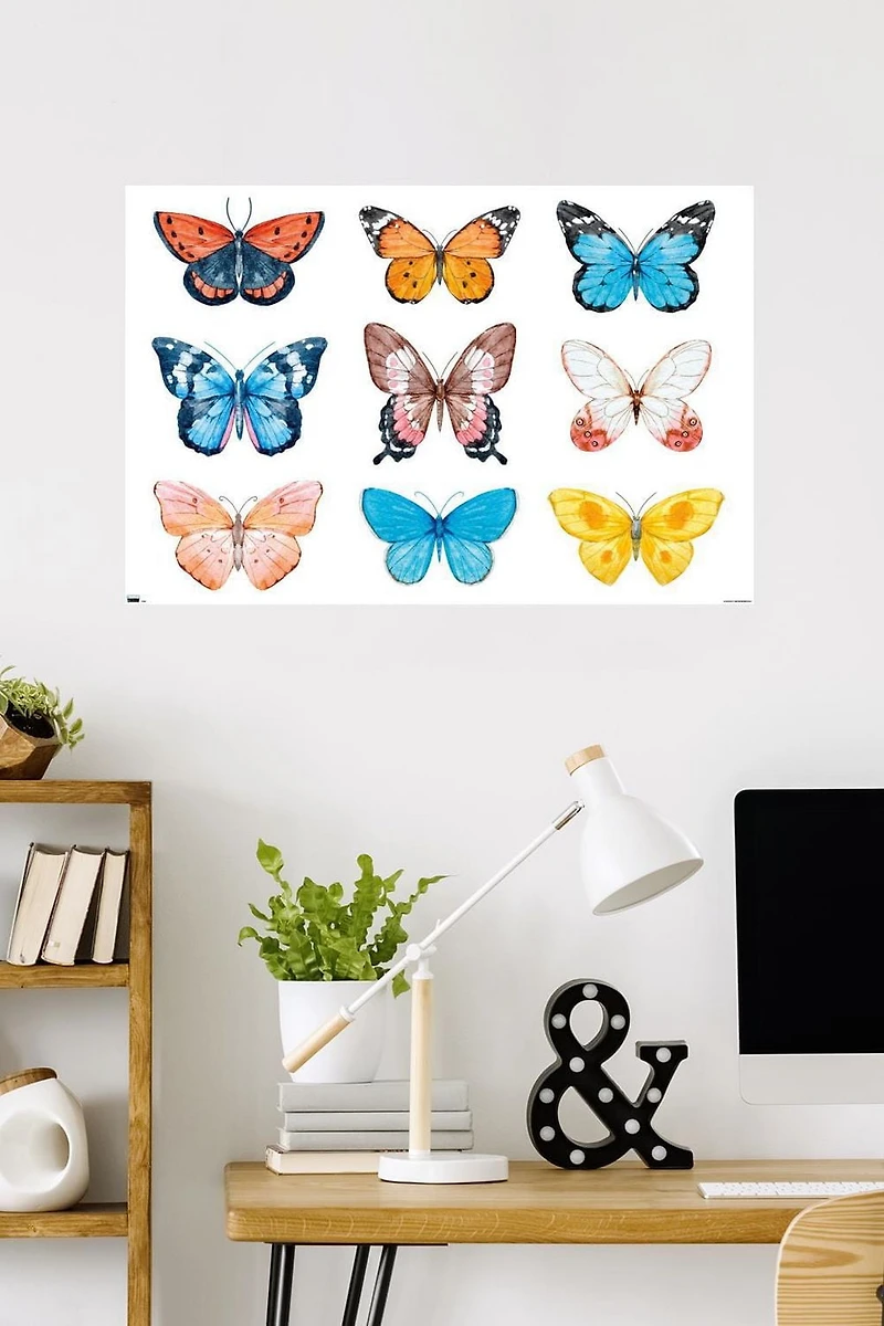 Watercolor Butterflies Wall Poster, 22.375" x 34"