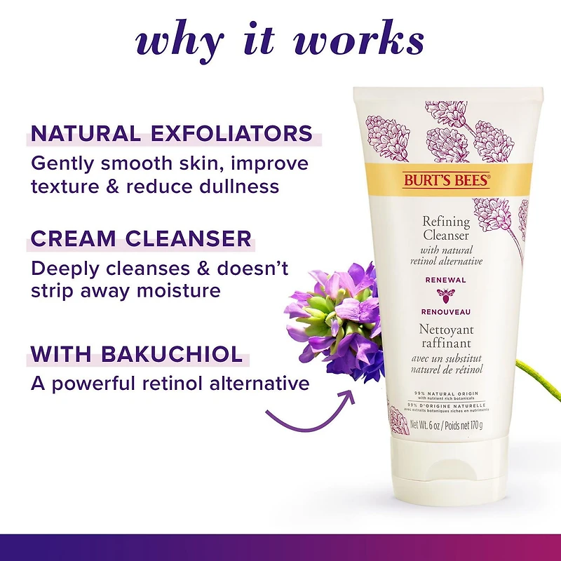 Burt's Bees® Renewal Refining Facial Cleanser with Bakuchiol Natural Retinol, Alternative