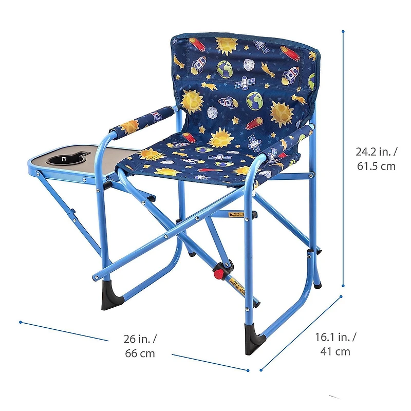 Ozark Trail Kids Director Chair with Side Table, 125lb Weight Capacity, Blue, Table For Food or Snacks with Cup Holder., Kids Director Chair