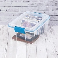 Sterilite 11.4 Liter Gasket Box, Weather-Resistant Small Clear Storage Bin with Latch Lid, Blue - 6PK