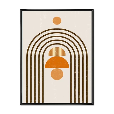 Designart Abstract Rainbow Sun and Moon In Earth Tones IV FLOAT FRAME WALL ART