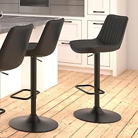 Contemporary Faux Leather & Metal Adjustable Air-Lift Stool, Set of 2 - Black & Black