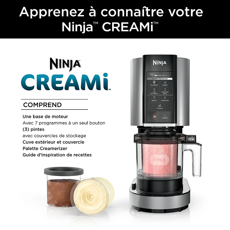 Ninja CREAMi, NC301C, Ice Cream, Gelato, Milkshake, Sorbet, Smoothie Bowl, and Lite Ice Cream Maker, 7 One-Touch Programs, 800W, Silver, Ice cream, 16 oz