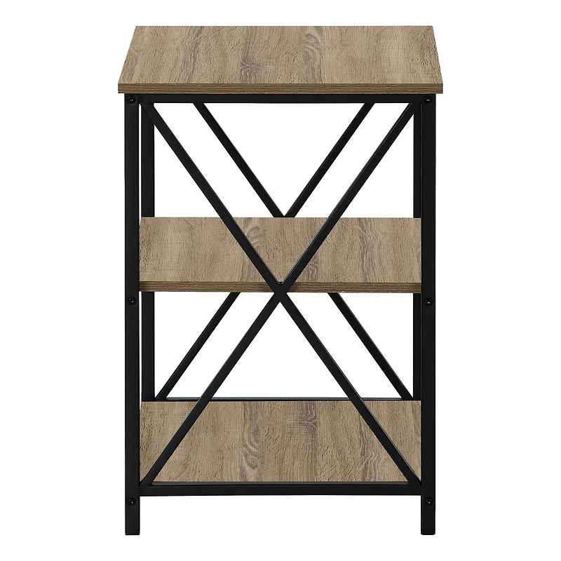 Monarch Specialties Table D'appoint, Coté, Bout, Table De Nuit, Lampe, Salon, Chambre À Coucher, Stratifié Brun, Métal Noir, Contemporain, Moderne