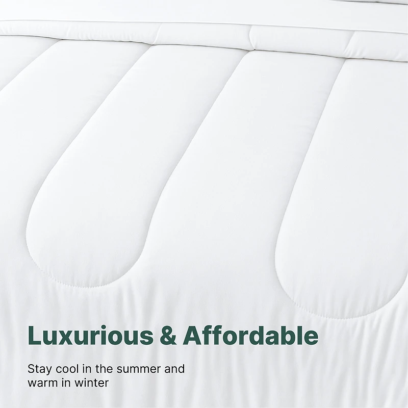 Beddora 7-Piece Bed a Bag – Includes Comforter, 2 Shams, Flat Sheet, Fitted Sheet & Pillowcases Ultra-Soft, All-Season, Queen Bright White