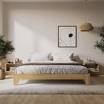 CorLiving Aiko Engineered Wood Mid Century Platform Bed Frame with Slats, No Box Spring Required