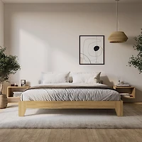 CorLiving Aiko Engineered Wood Mid Century Platform Bed Frame with Slats, No Box Spring Required