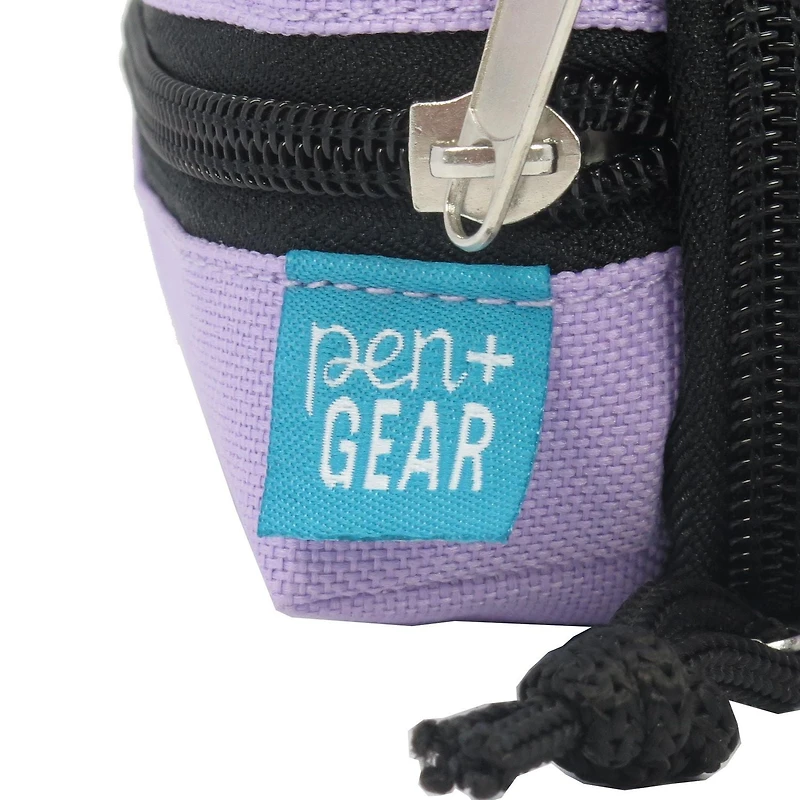 PEN+GEAR CUBOID 3 ZIPPER COMPARTMENTS PENCIL CASE, PURPLE