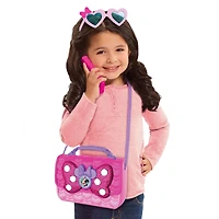 Ensemble de Sac Bowfabuleux de Minnie Mouse de Disney Junior, Sac à 9 Eléments pour Jouer en Faisant Semblant avec Téléphone Portable Sons et Lumières, Lunettes de Soleil et Accessoires