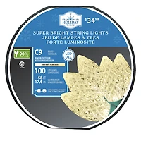 Holiday Time 100-Count Warm White LED Diamond-Cut C9 Christmas Lights, with Green Wire, 58'