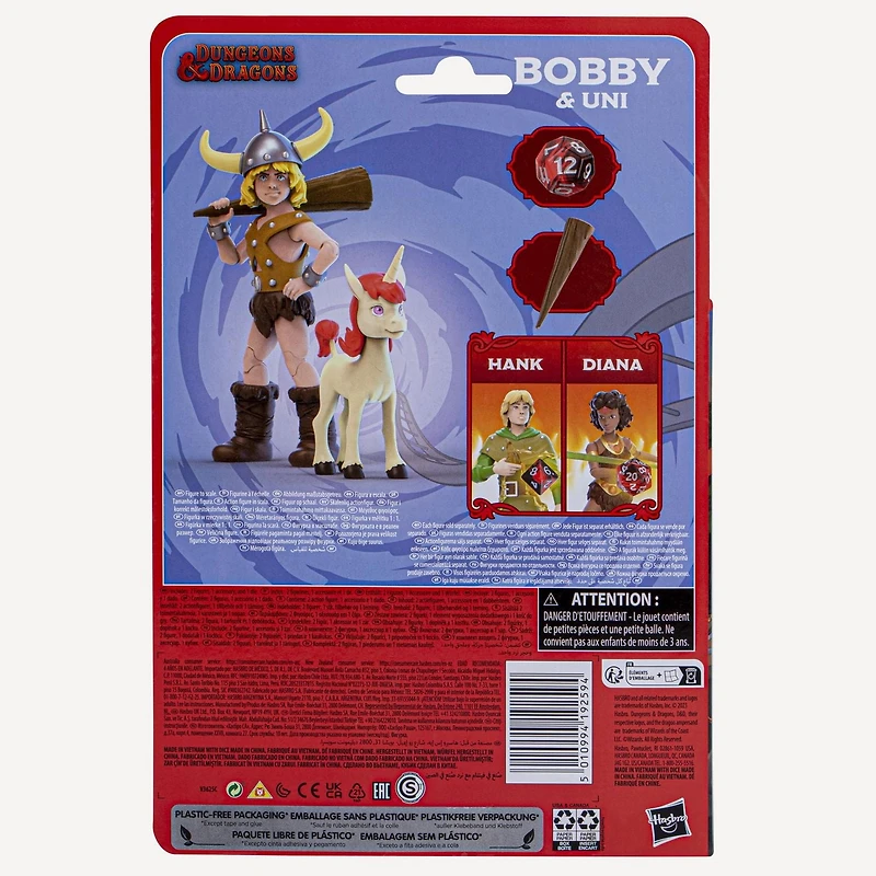 Dungeons & Dragons Cartoon Classics, pack de 2 figurines de 15 cm Bobby & Uni, dessin animé des années 80, inclut d12 D&D exclusif